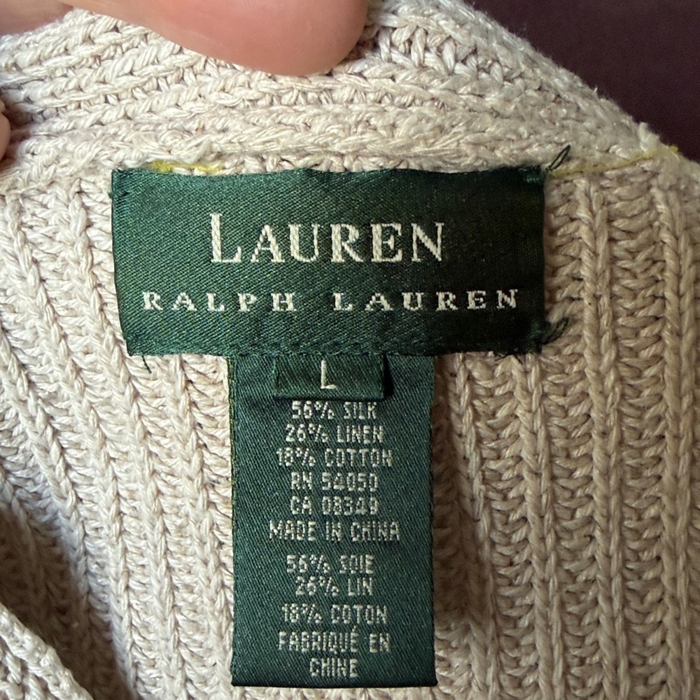 #Ralph Lauren cream colored rib net cardigan